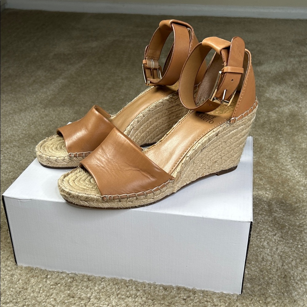 Vince Camuto Tan Leather Espadrille Wedges